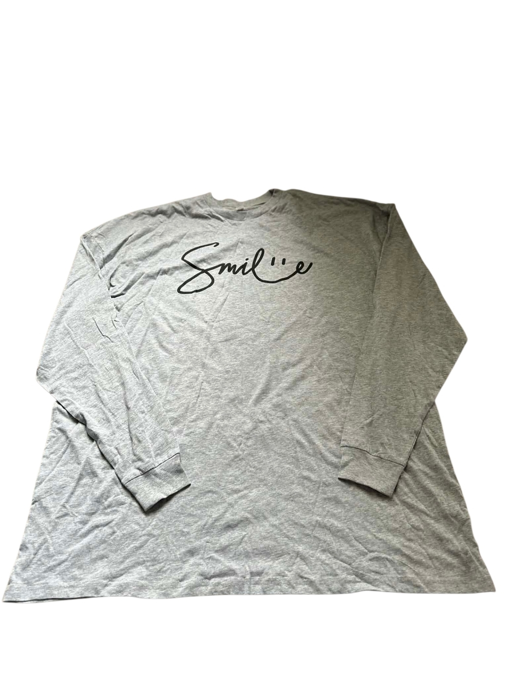 Women’s Heather Gray Long Sleeve Tee with Black "Smile" Script